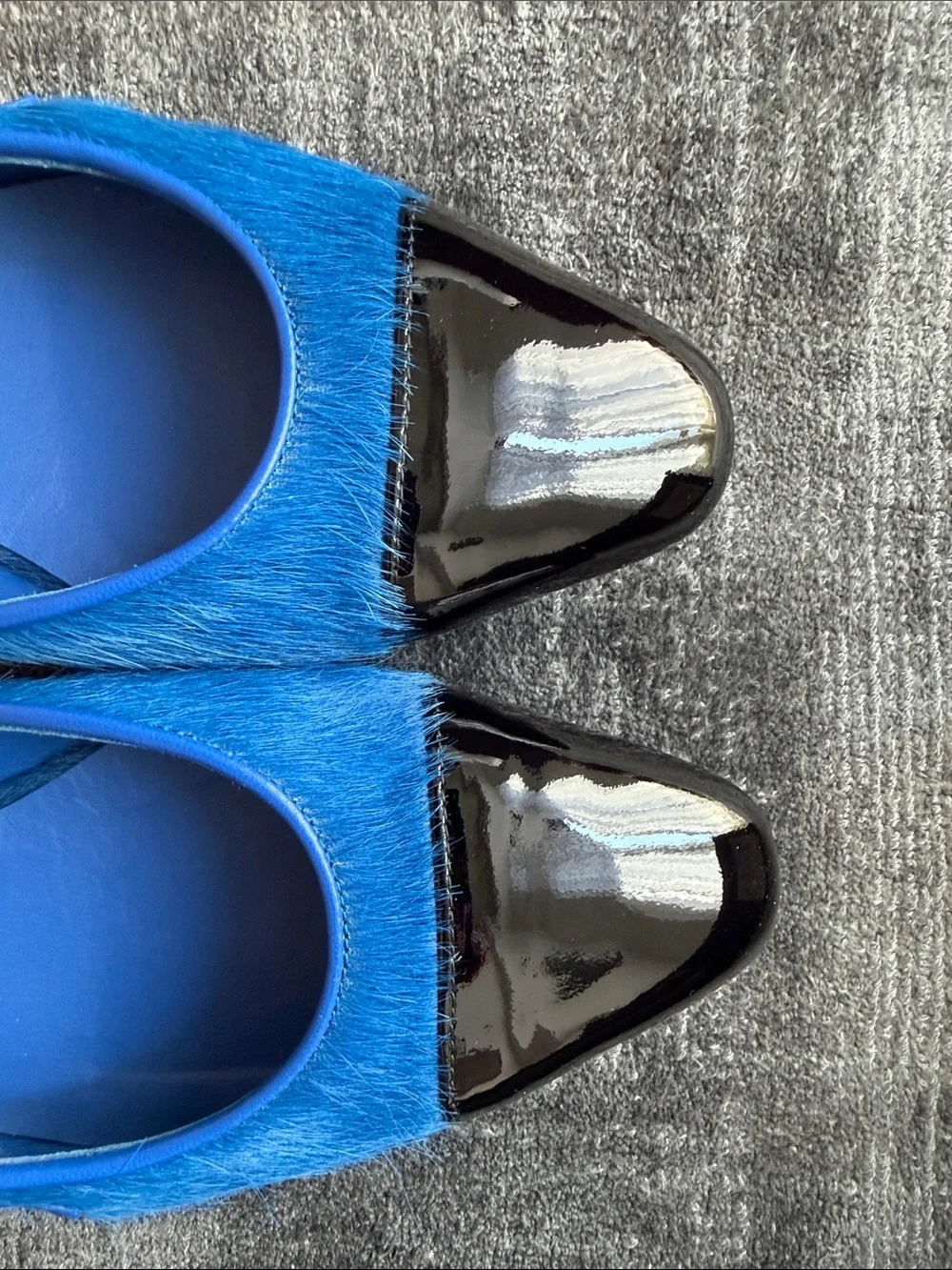CHANEL Royal Blue Slingback Flats with Black Patent Cap Toe